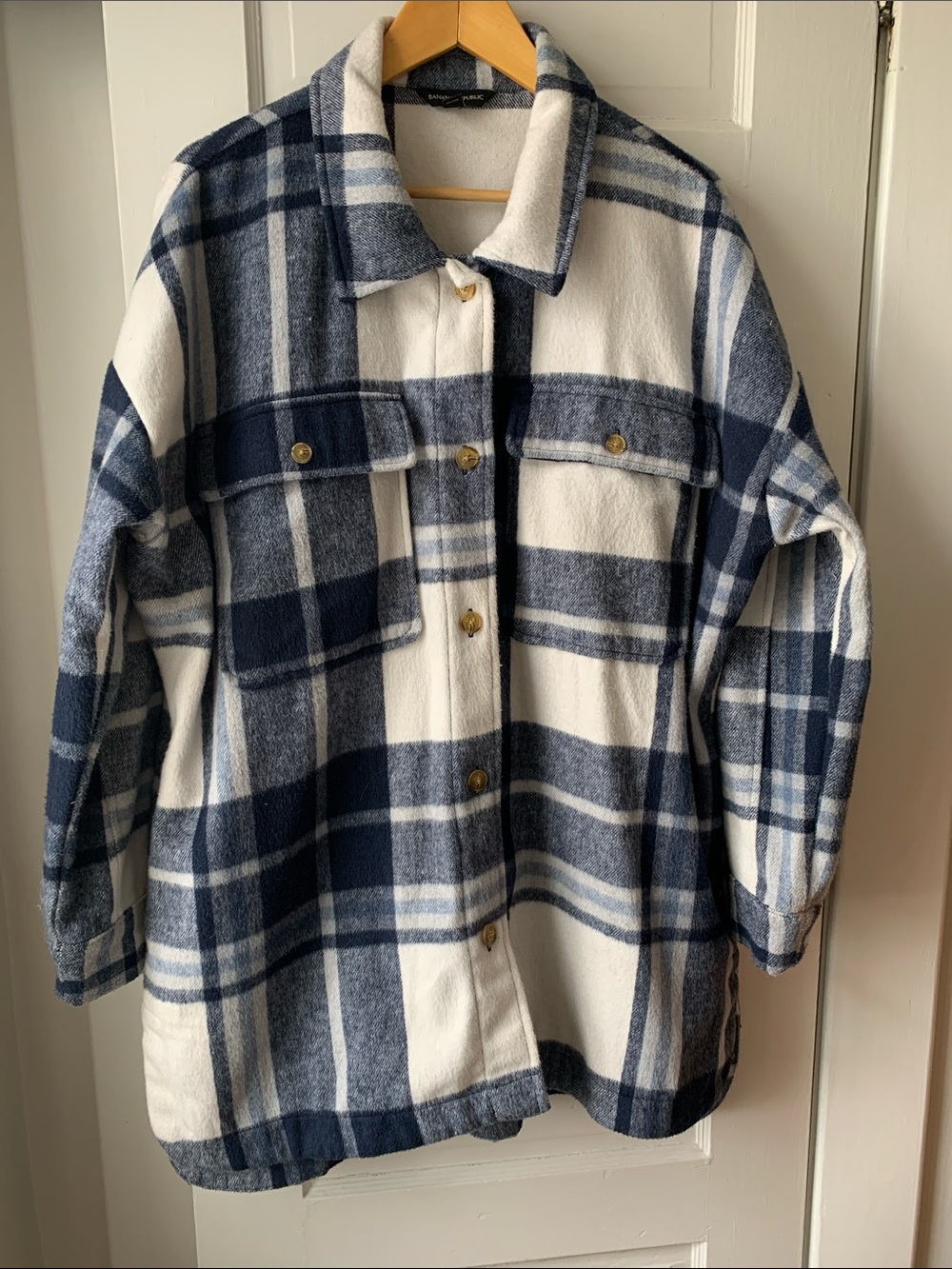 Banana Republic Navy and White Plaid Shacket